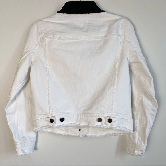 Frame Block Denim Jacket Contrast Collar XS X-Small Off White Black Raw Hem - Picture 5 of 8